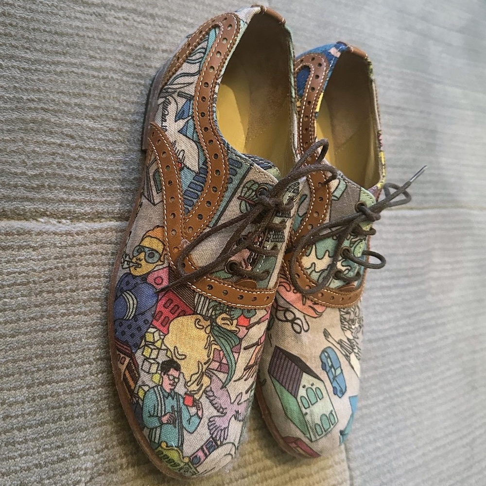 Quirky Cool Printed Brogues ( Flats - printed canvas and leather)